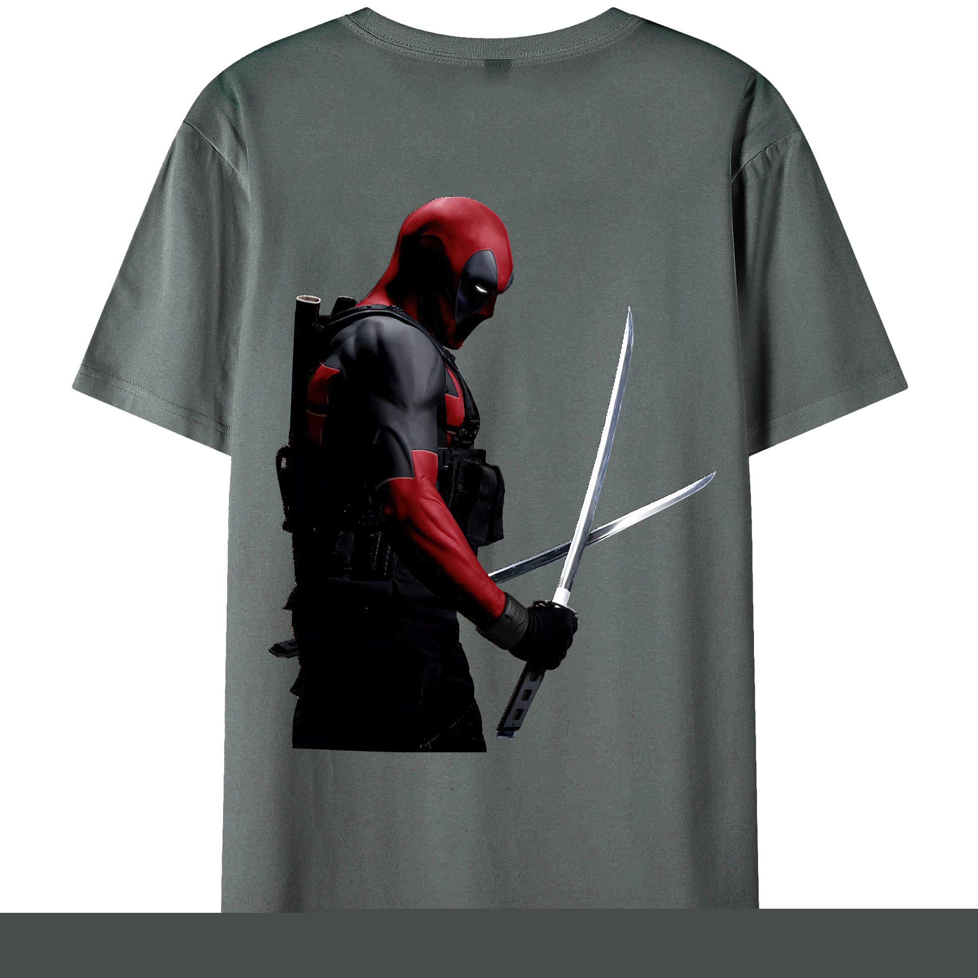 （画像用） Deadpool デッドプール 綿100％ メンズ半袖Tシャツ（バックプリント） 通気性
